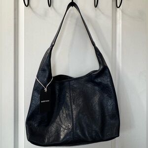 Navy Blue Distressed Leather Tote Bag from Noirvere
